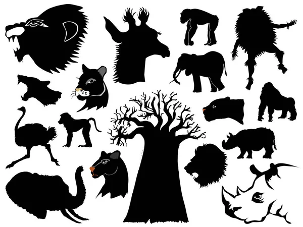 Reihe von Silhouetten afrikanischer Tiere — Stockvektor