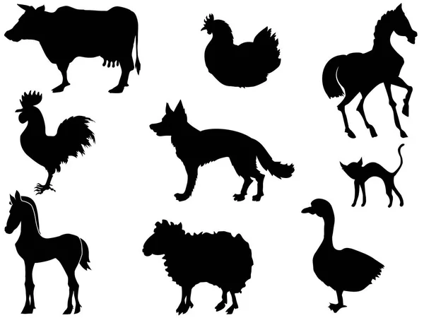 Conjunto de siluetas de animales domésticos — Vector de stock