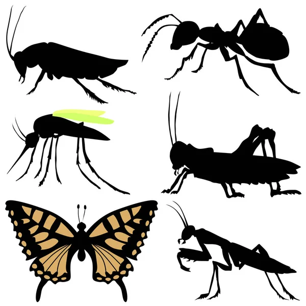 Silhouetten von Insekten — Stockvektor