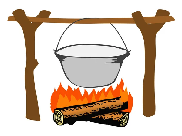 Lagerfeuer mit Wasserkocher — Stockvektor