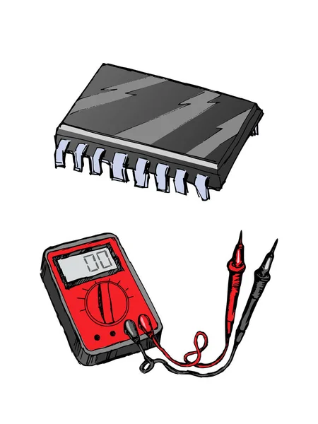 Fixing of electronics. Colored, hand drawn, vector, sketch illus — ストックベクタ