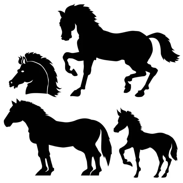 Conjunto de silhuetas vetoriais. Motivo de belos cavalos, rac cavalo — Vetor de Stock