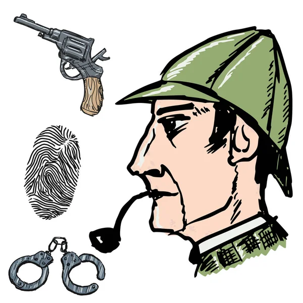 Sherlock Holmes famous detective. Hand drawn, vector set images. — ストックベクタ
