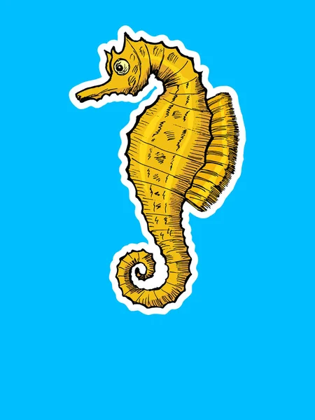 Caballo de mar dorado en estilo zine. Dibujado a mano, ilustración de boceto . — Vector de stock
