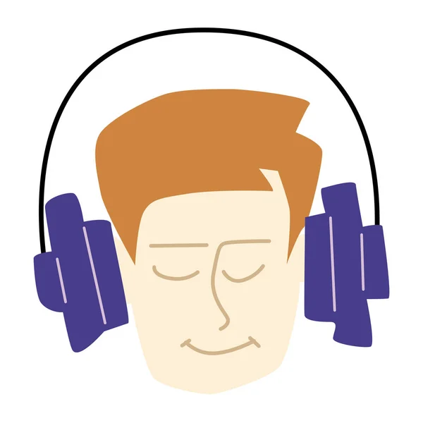 Portret van een jongen, die geniet van muziek in een koptelefoon. Cartoon stijl. Mo — Stockvector
