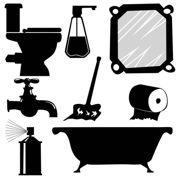 Set silhouetten van badkamerartikelen — Stockvector
