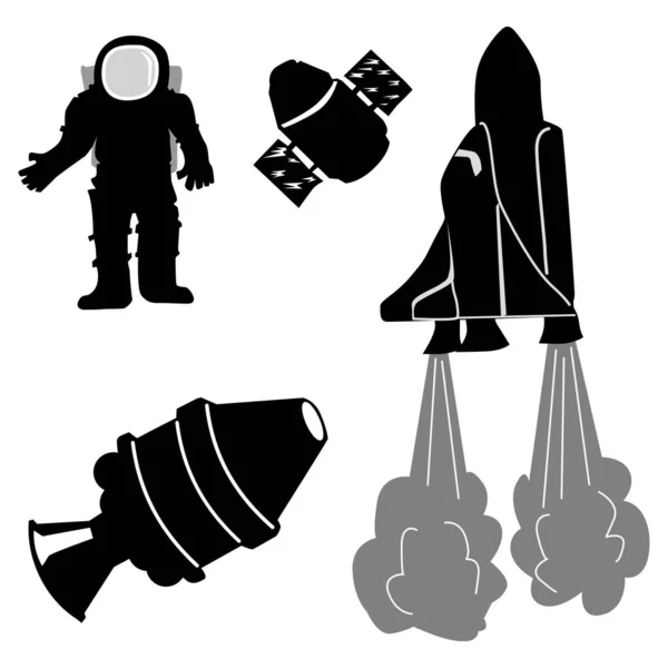 Set of vector silhouettes of space objects — Stock Vector
