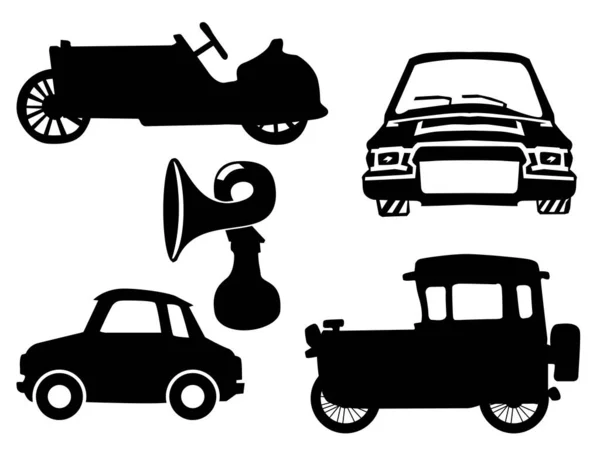 Set of black, vector silhouettes of vintage cars — ストックベクタ