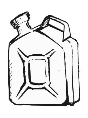 Vektör, el çizimi, çizim, benzinli kutunun karikatür çizimi. Otomobil, otomobil parçaları, otomotiv, enerji tasarrufu, geleneksel vintage nesneler, teknoloji