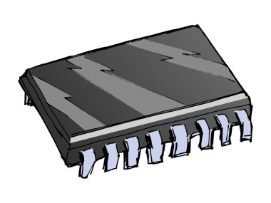 El çizimi, mikroçipin vektör çizimi. Elektronik aletler, bilgisayar teknisyenleri ve tamirat