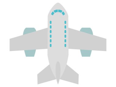 Vektör, yolcu jet uçağının renkli çizimi. Üst Manzara. Turizm ve seyahat nedenleri, uçan araç