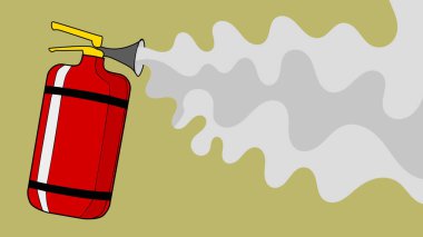Köpüğün yangını söndürdüğü yangın söndürücü. Kaza, yangın, tehlike, koruma, kurtarma, itfaiyecilik kavramı. Teknoloji ve güvenlik objesi. Vektör, çizgi film illüstrasyonu