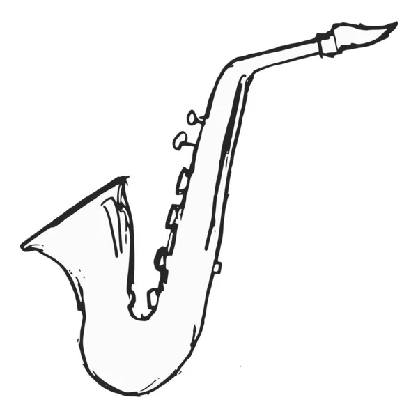手绘乐器萨克斯风的图解 爵士乐 音乐会的动机 — 图库矢量图片