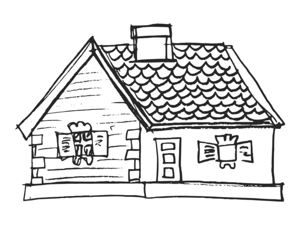 ベクトル家族の居心地の良い家の手描きイラスト 建物や建築 不動産の動機 — ストックベクタ
