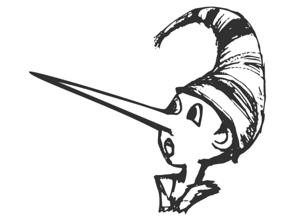 Illustration Vectorielle Dessinée Main Croquis Pinocchio Avec Long Nez Motifs — Image vectorielle