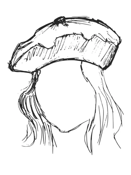Vektor Handgezeichnet Skizze Illustration Der Baskenmütze Auf Dem Kopf Der — Stockvektor