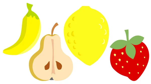 Banana Pêra Limão Morango Conjunto Frutas Frescas Imagens Vetoriais — Vetor de Stock