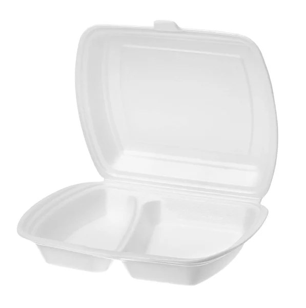 Пустой полистирол контейнер для быстрого питания изолирован на белой спине — стоковое фото