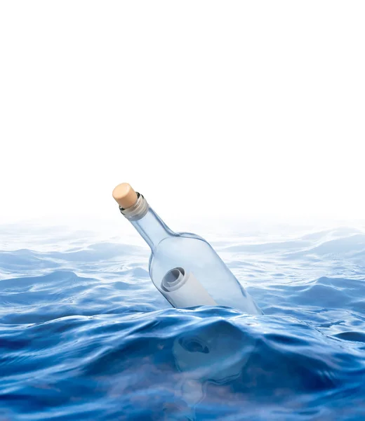 Μπουκάλι με ένα γράμμα που κολυμπά στη θάλασσα — Φωτογραφία Αρχείου