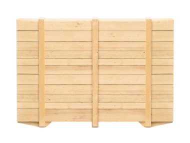 Beyaz zemin üzerinde izole ahşap konteynır