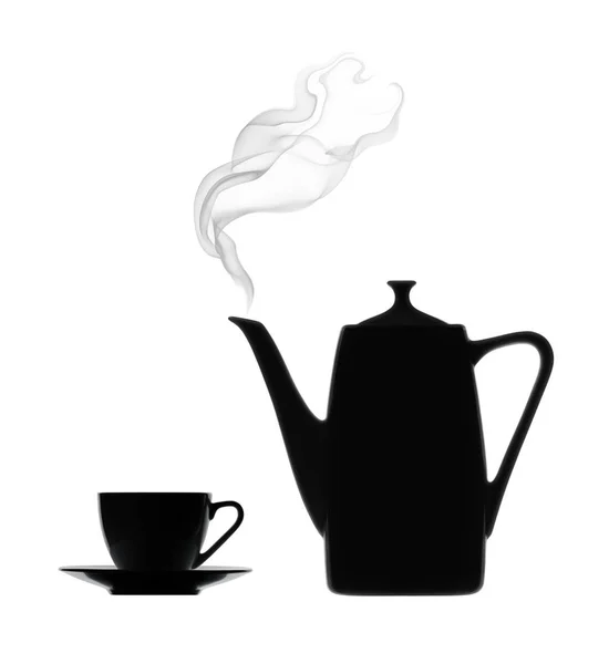 Silhouette of coffee pot with steam and cup — Stock Photo, Image