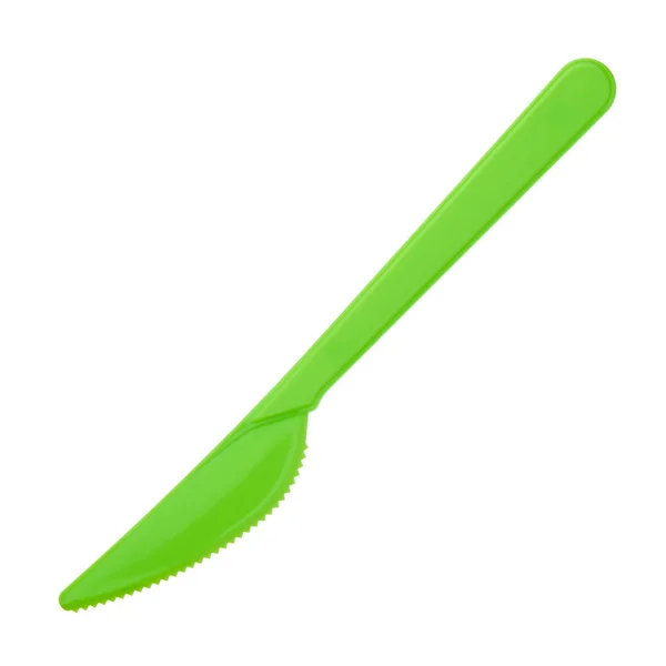 Green plastic knife isolated on white background — 스톡 사진