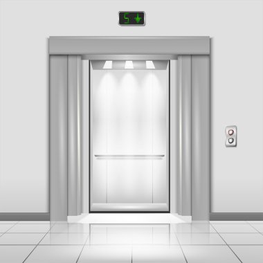 Kapalı krom metal ofis binası asansör kapıları ile ışınları 