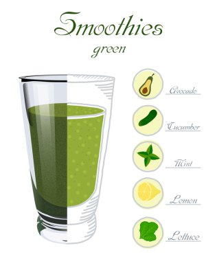 Nane smoothies, salata, l ile bir cam fincan Vektör illüstrasyon
