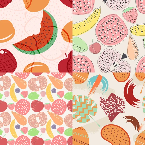 Ensemble de motif vectoriel sans couture avec des fruits et des baies. Conception e — Image vectorielle