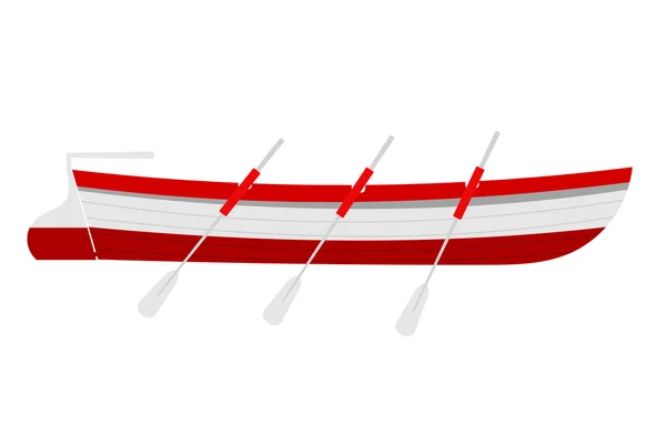 Ilustração vetorial de um barco de resgate com remos de madeira vermelho em um w — Vetor de Stock