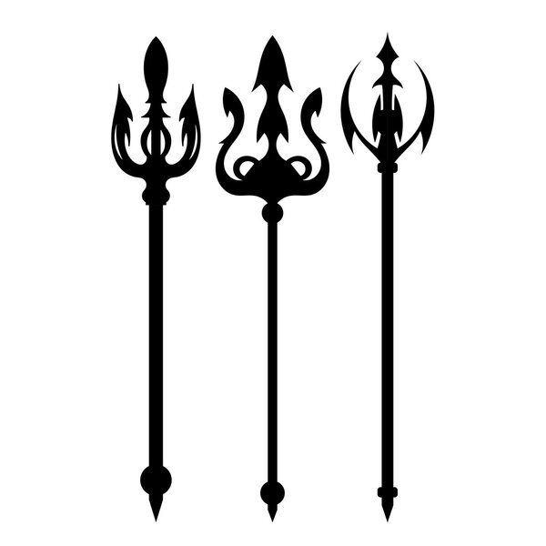 Set vector illustration of abstract black trident on a white bac