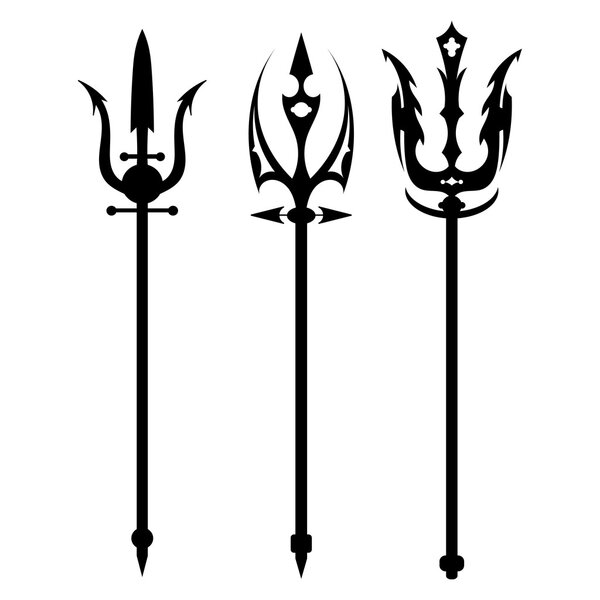Set vector illustration of abstract black trident on a white bac