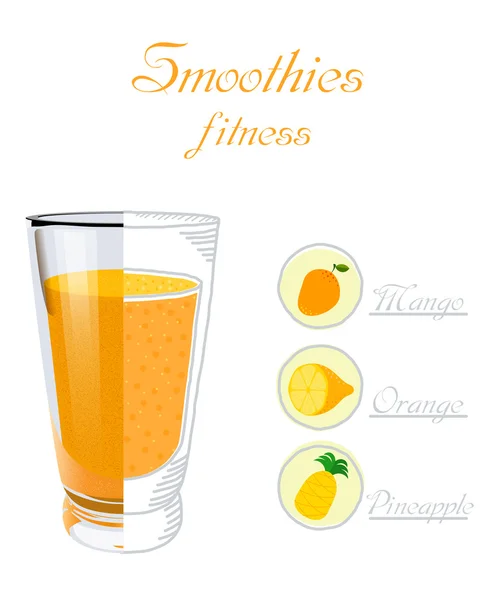 Vector illustration of a glass cup of smoothie made with mango, — Stock Vector