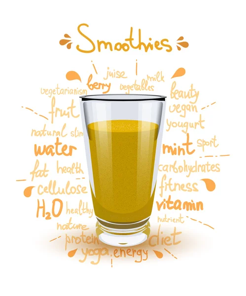 Vector illustration high glass cup with a yellow smoothies. Heal — Stock Vector
