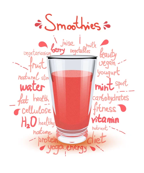 Vector illustration high glass cup with a red smoothies. Healthy — Stock Vector