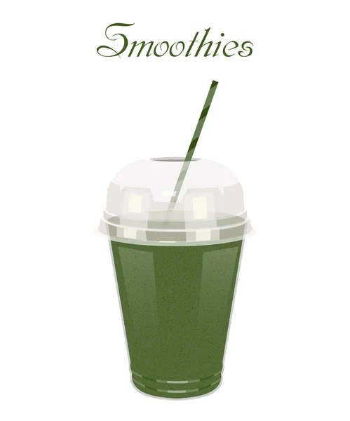 Ilustração vetorial copo de vidro alto com um smoothie verde. Saúde — Vetor de Stock
