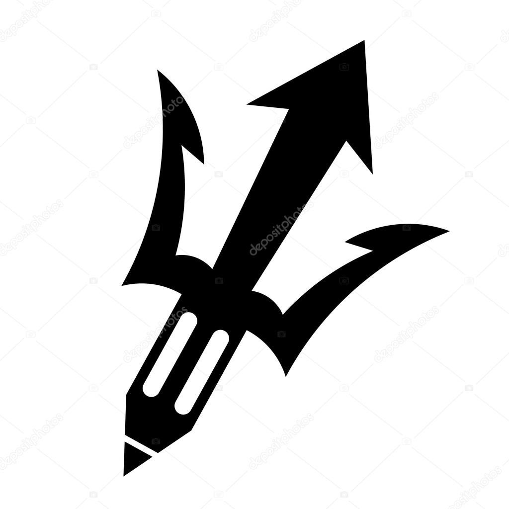 Vector illustration of a black trident symbol writer with a penc