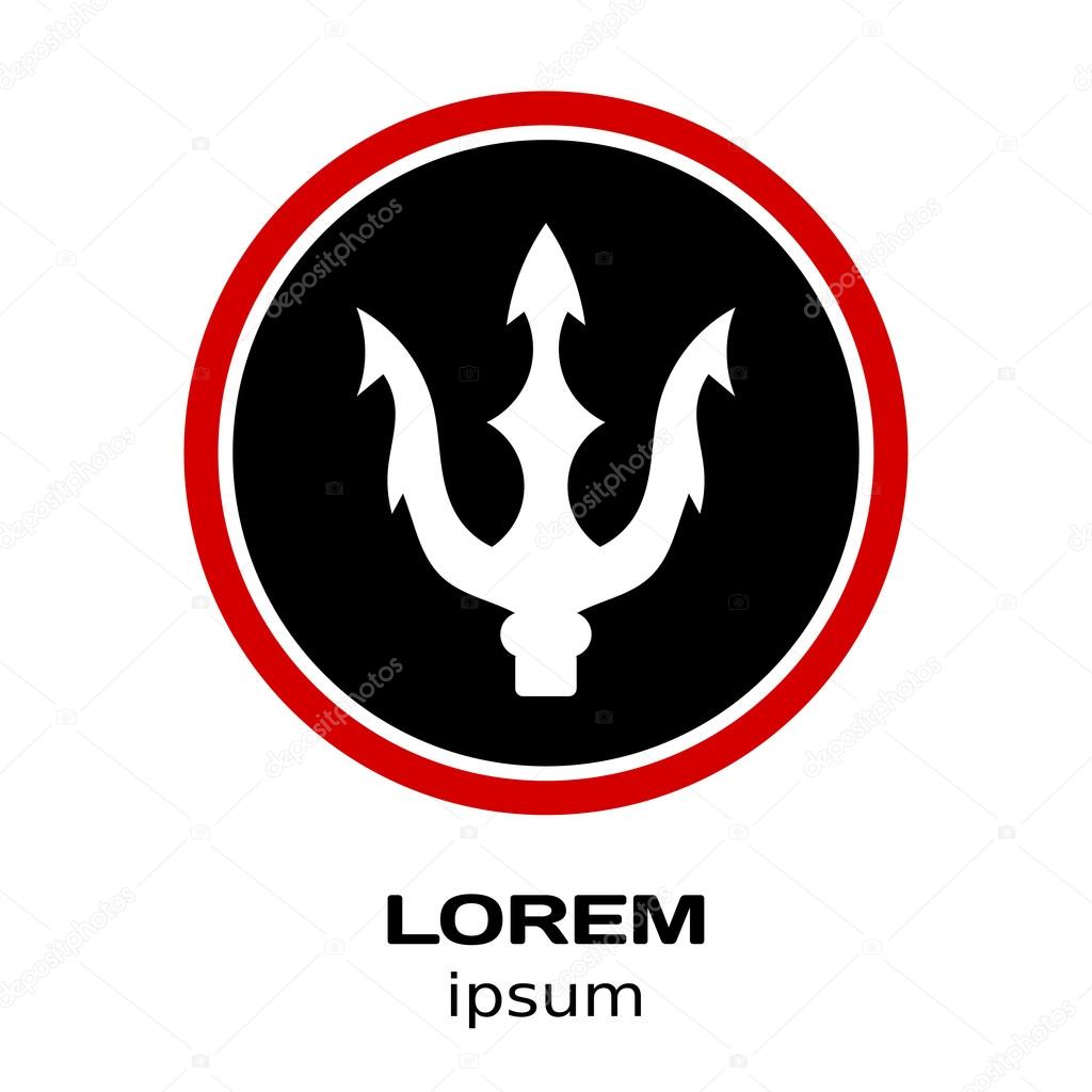 Vector illustration of a trident logo in a black circle with a red circle on a white background web site design element