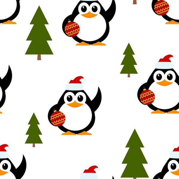 Ilustración vectorial de un patrón de invierno con un pequeño pingüino y — Vector de stock