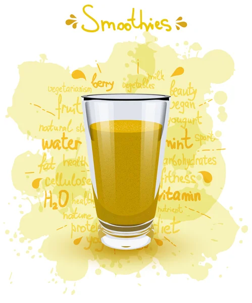 Векторная иллюстрация высокая стеклянная чашка с желтыми смузи. Исцеление — стоковый вектор