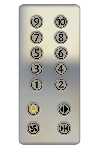 Painel de controle do elevador sobre um fundo branco. Elevação metálica — Vetor de Stock