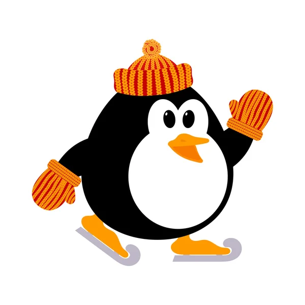 Ilustración vectorial de un pequeño pingüino lindo en una gorra de punto y — Vector de stock