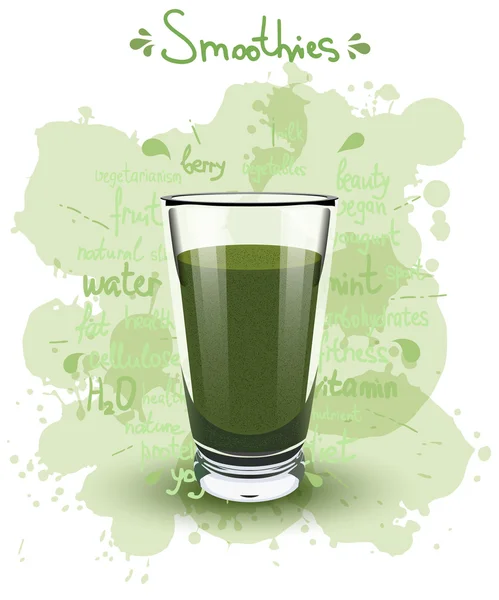 Vector illustration high glass cup with a green smoothies. Healt — Stock Vector