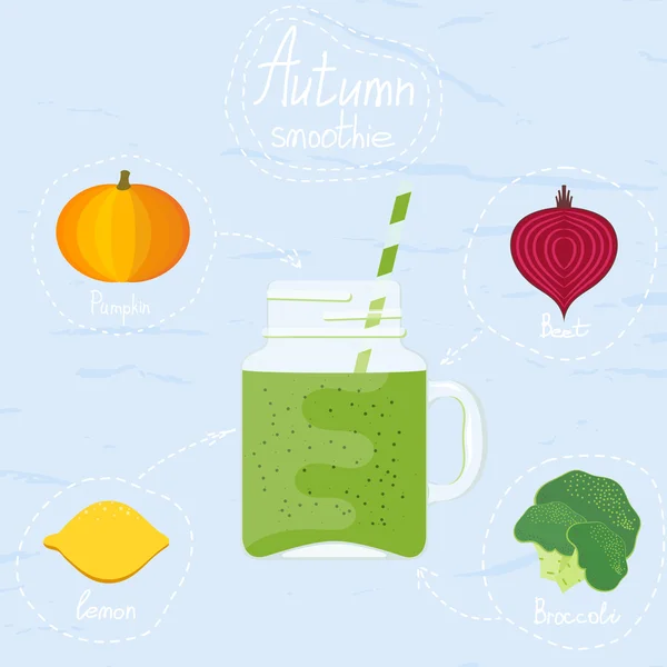 Vector illustration of autumn smoothies. Glass cup with drinking — Stock Vector