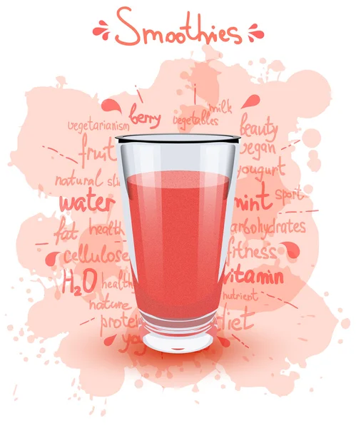 Vector illustration high glass cup with a red smoothies. Healthy — Stock Vector