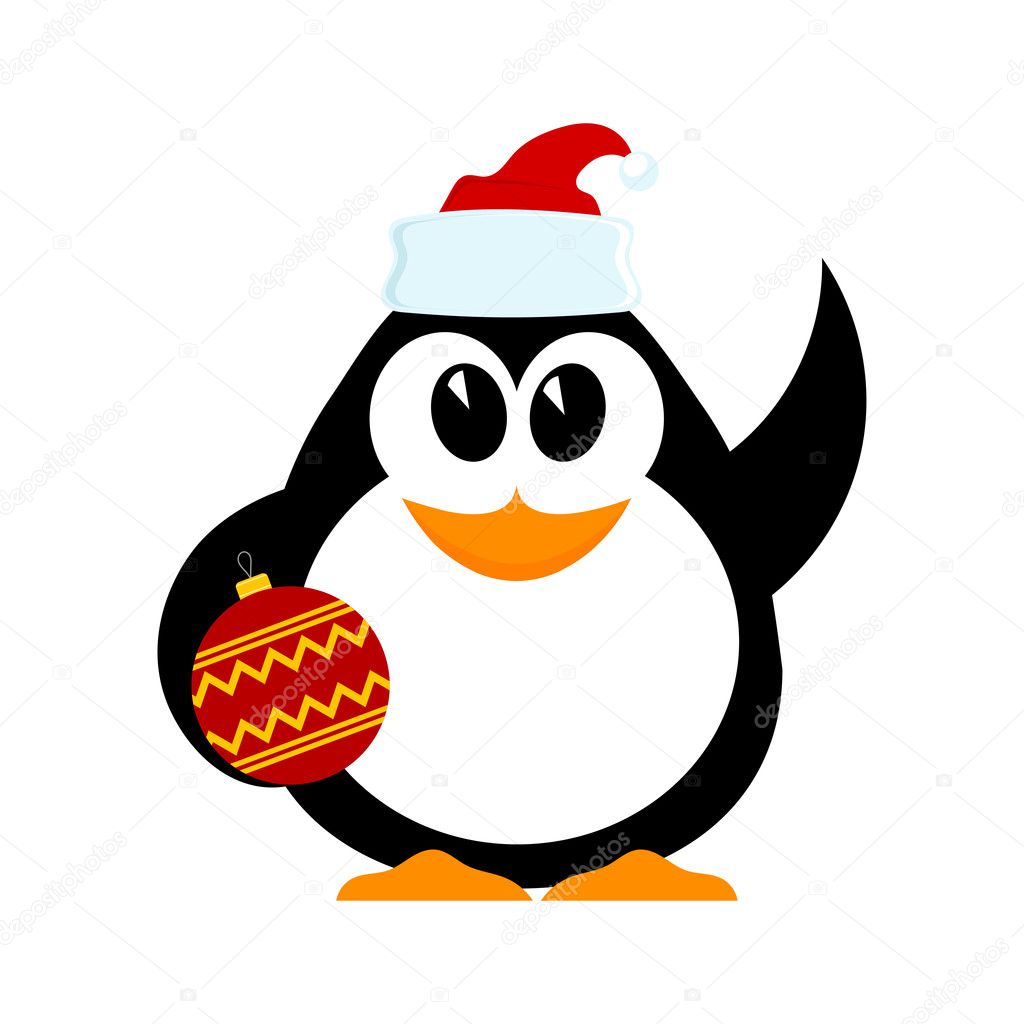 stock illustration little cheerful penguin with christmas
