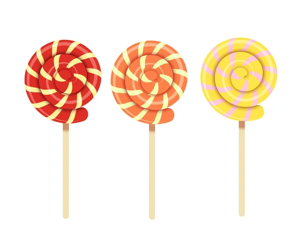 Vector illustration of multicolored spiral sweet lollipops. Frui — Stock Vector