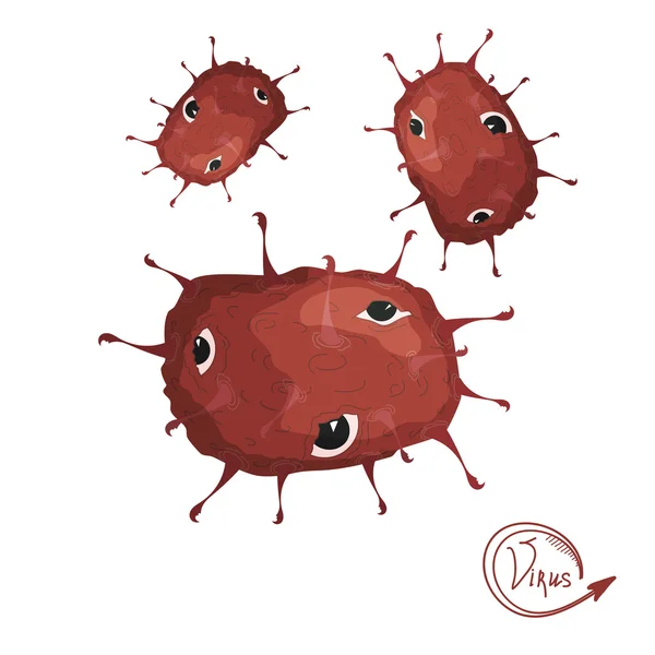 Set Vector illustration Virus merah Cartoon. Virus comic terisolasi - Stok Vektor