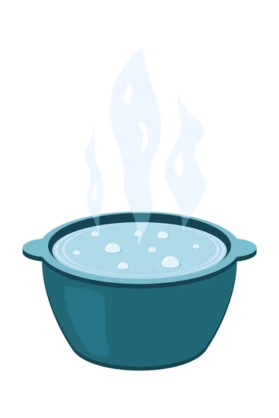 Vector illustratie van een metalen pot met kokend water. Koken f — Stockvector