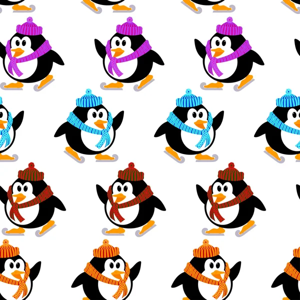 Textura vectorial sin costuras con pingüinos en esquís. Patrón vectorial wi — Vector de stock